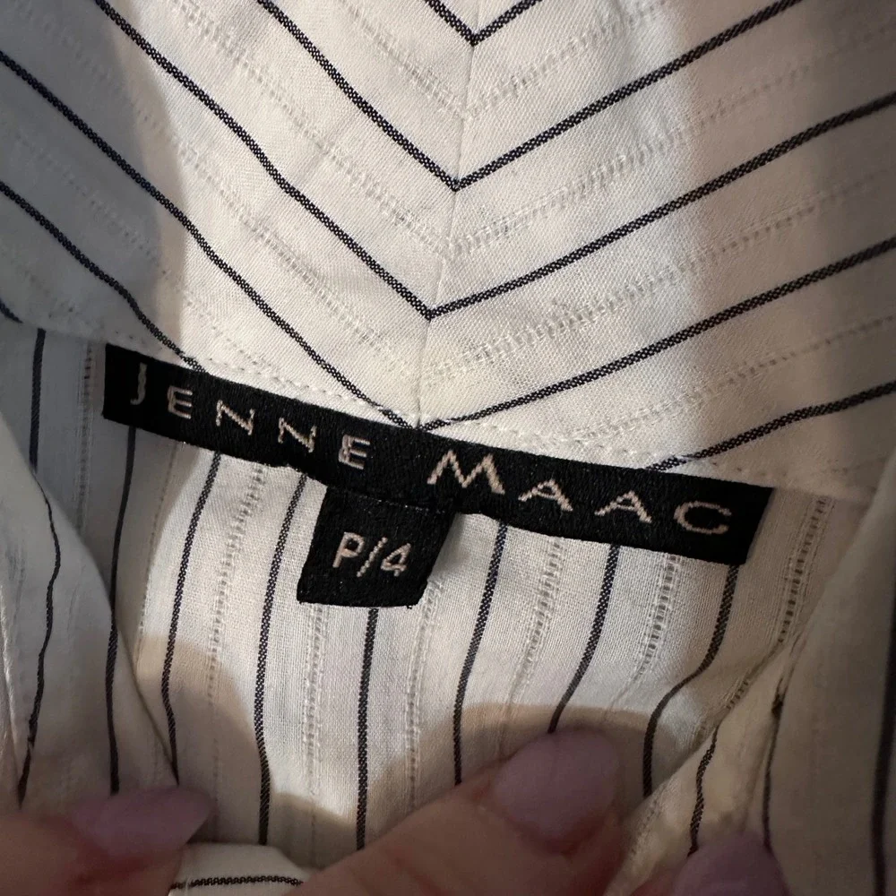 Vintage Jenne Maag Pinstripe Cream Tuxedo Button Down Shirt Women's Size 4P